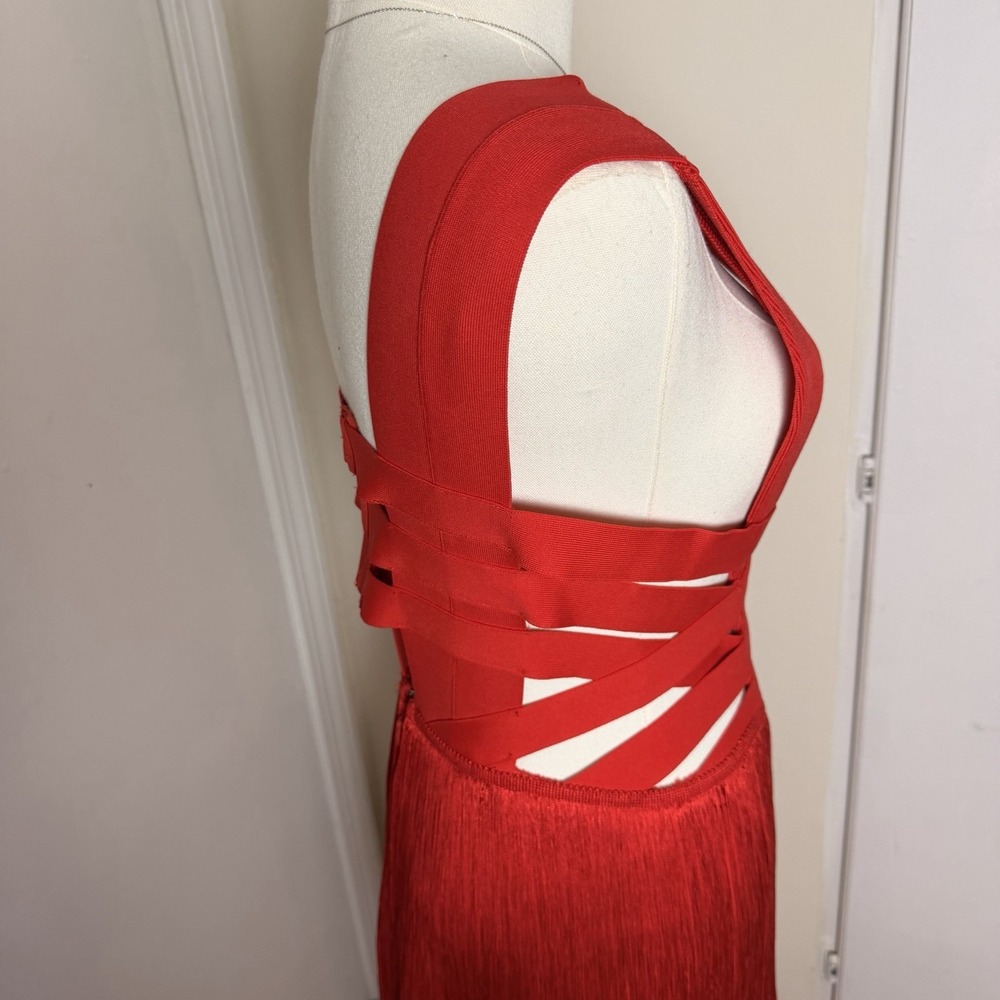 FASHION NOVA Red Fiona Fringe Trim Bandage Mini Dress Sz S - Picture 6 of 10
